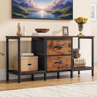 Meuble TV Jusqu'À 47", Meuble TV Avec 2 Tiroirs En Tissu Et 2 Étagères Ouvertes, Commode 110 X 30 X 50 Cm Pour Salon, Salle De Divertissement, Chambre À Coucher, Cadre En Acier