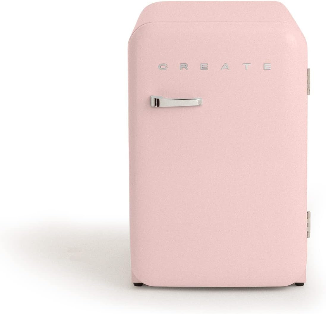 / RETRO FRIDGE 83.5 Silver/Réfrigérateur Rose Avec Poignée Argent/Pratique Et Fonctionnel, Matériaux Résistants