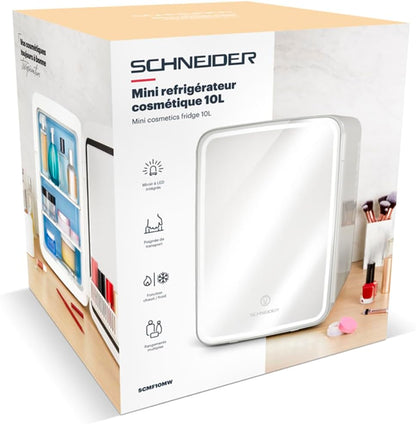 SCMF10W, Mini Frigo Cosmétique 9L, Refroidissement Et Chauffage, Miroir Avec LED, Etagères, Blanc
