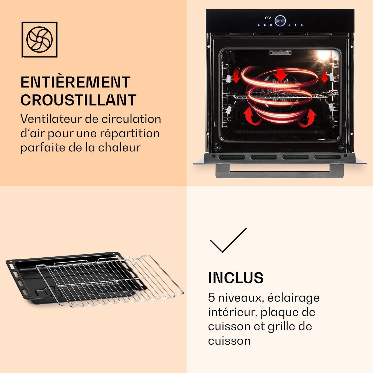 Four Encastrable Chaleur Tournante, Four Encastrable Noir Avec 11 Modes, Four Electrique Avec Décongélation, Convection, Grill, Four Connecté De 73L, Utilisation Facile, Four À Encastrer