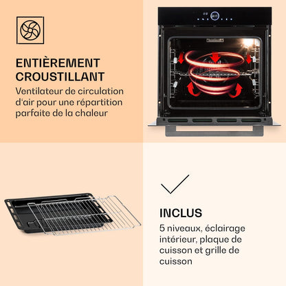 Four Encastrable Chaleur Tournante, Four Encastrable Noir Avec 11 Modes, Four Electrique Avec Décongélation, Convection, Grill, Four Connecté De 73L, Utilisation Facile, Four À Encastrer