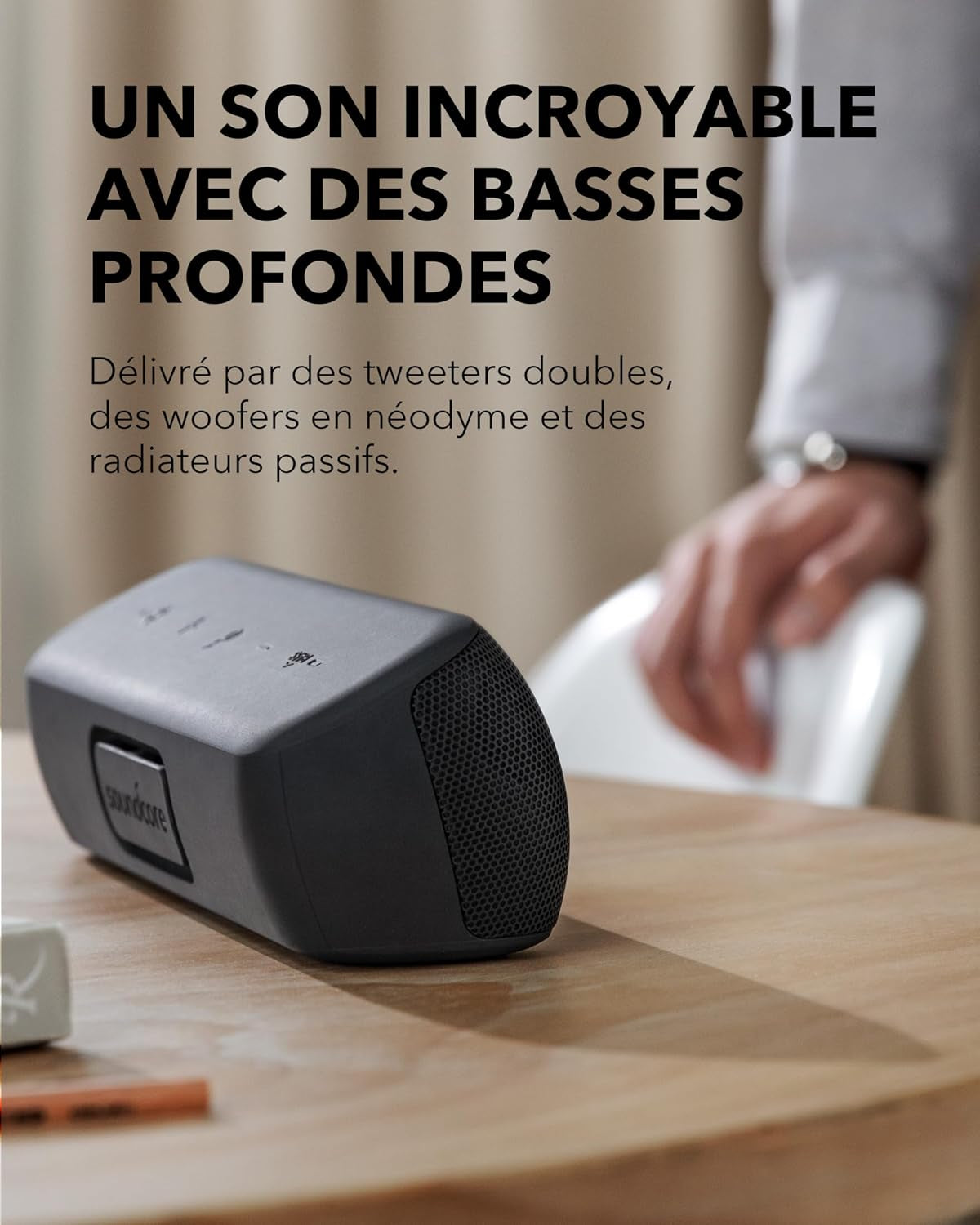 Par Anker Motion+ Enceinte Bluetooth Puissante | Son Hi-Res 30 W, USB-C, 12 Heures D'Autonomie, Étanchéité IPX7, Application Avec EQ Modifiable, DSP Avancé Et Audio Fidèle
