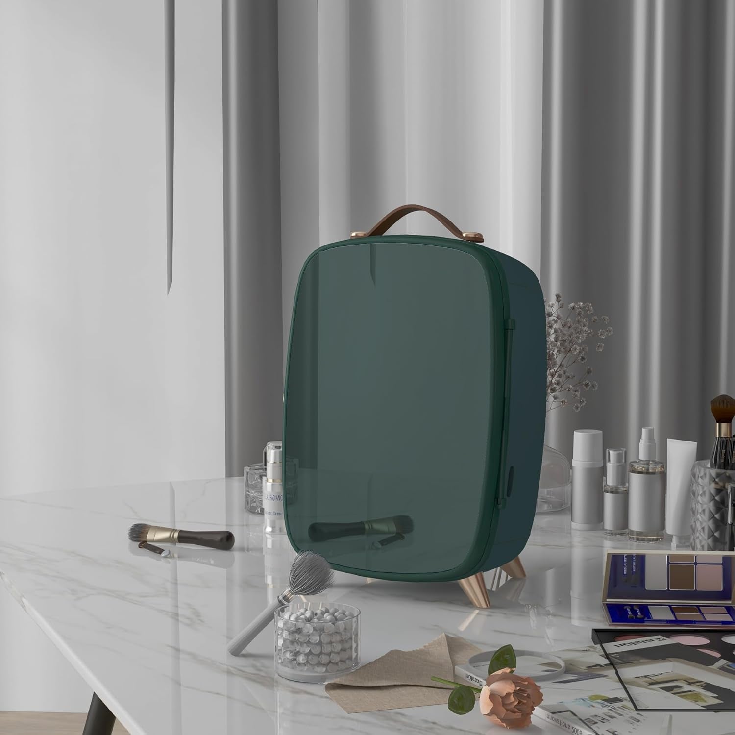 Mini Réfrigérateur 6 L - Réfrigérateur Cosmétique Avec Étagère De Rangement, Réfrigérateur De Beauté Avec Poignée, Pieds Pour Cosmétiques, Boissons, Vert Foncé
