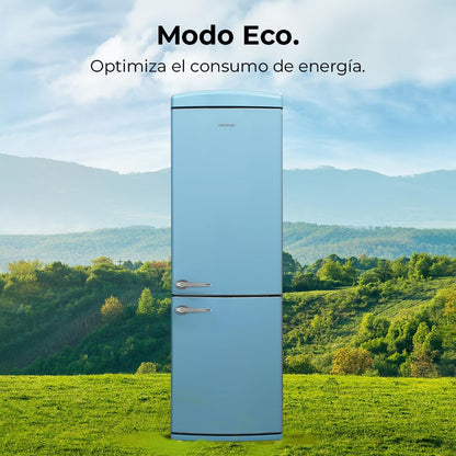 Réfrigérateur Combiné Rétro À Deux Portes 294 L Bolero Coolmarket Combi Origin 294 Bleu. Hauteur 190 Cm Et Largeur 60 Cm, No Frost Total, Refroidissement Multiple, Ultra Fresh