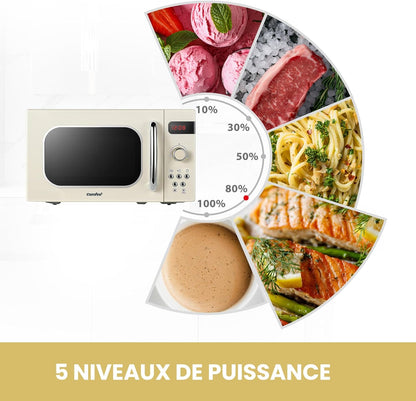 ' Micro-Ondes Rétro CMSRO 20Di Cr Avec 8 Renus Rutomatiques, 5 Niveaux De Puissance De Cuisson, Bouton De Cuisson Express, 20 L, 800 W, Crème D'Abricot