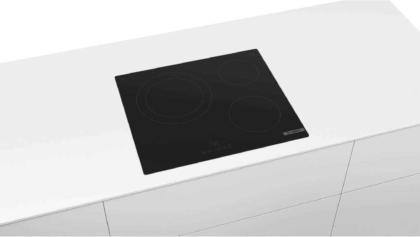 Bosch PKK611BB8E Série 4 - Plaque Vitrocéramique, Touch Select | 60 Cm, Noir, 3 Foyers, Zone De Cuisson Extensible 28 Cm