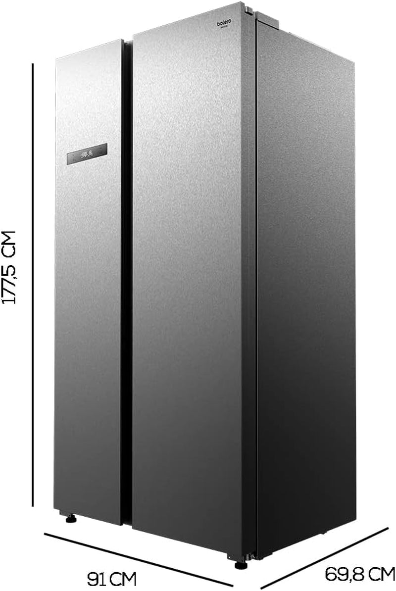 Réfrigérateur Américain 2 Portes Bolero Coolmarket SBS 592 INOX. 592 Litres, 177,5 Cm De Haut Et 91 Cm De Large, Faible Consommation, Moteur Onduleur