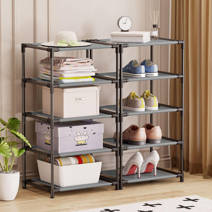 Commode Chambre En Tissu, Cadre En Métal, Meuble 4 Tiroirs Rangement Pour Chambre À Coucher, Salon, Couloir Et Entree - Gris