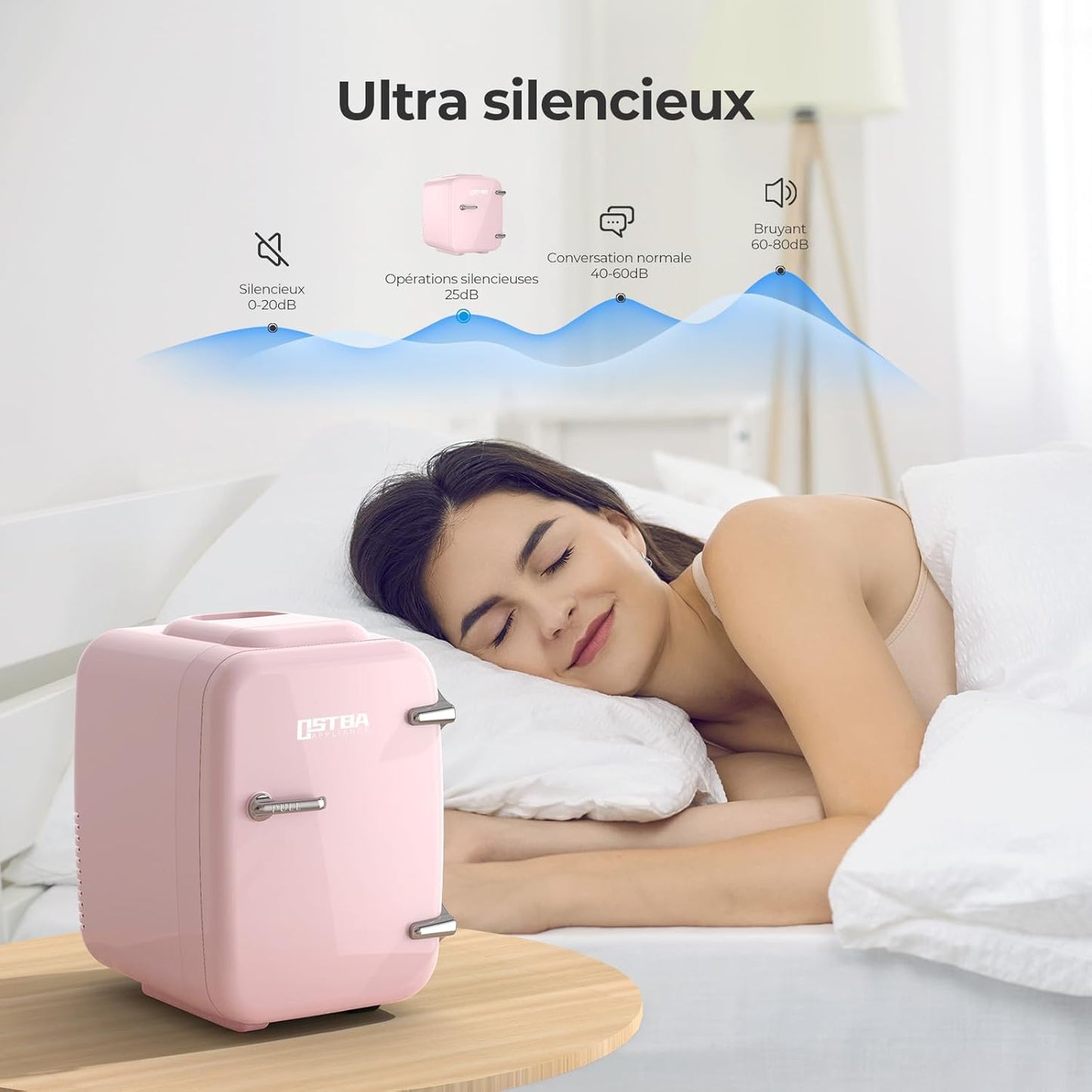 OSTBA APPLIANCE Mini Frigo Portable, 4 Litres /6 Boîtes Boissons & Soin De La Peau Mini Petit Frigo Pour Chambre, Voiture, Bureau, Deux Vitesses - Refroidisseur Et Réchauffeur (Rose)
