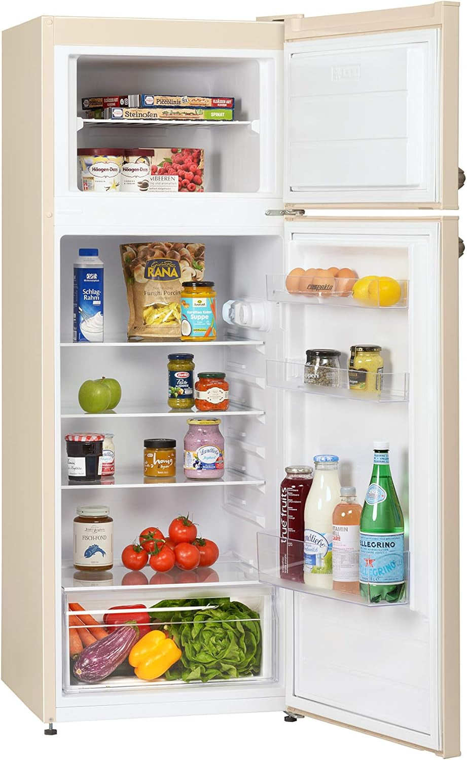 Respekta Réfrigérateur Rétro Avec Congélateur Haut / 145 X 54 Cm / 213 L / Pieds Réglables En Hauteur / Mode Hiver / Fonction Congélation Rapide / KS144VC / En Creme