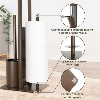 Porte-Papier Toilette En Acier Inoxydable Avec Brosse WC Et Étagère - Support Debout