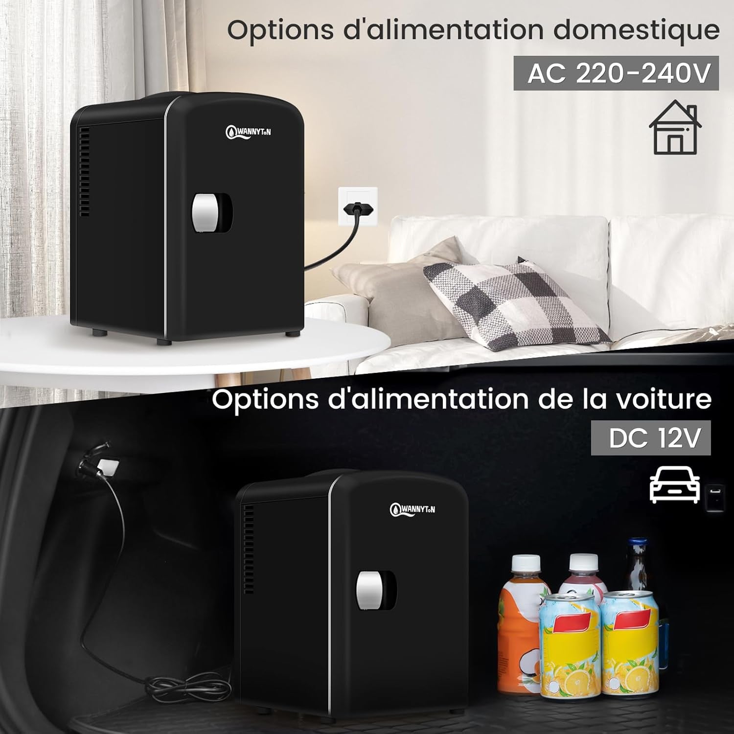 Mini Frigo Portable 4L, Mini Réfrigérateur Cosmétique, Mini Glacière Électrique, Fonction Froid/Chaud, Avec Câble AC 220V/ DC 12V Pour Voiture, Bureau, Chambre (Noir)