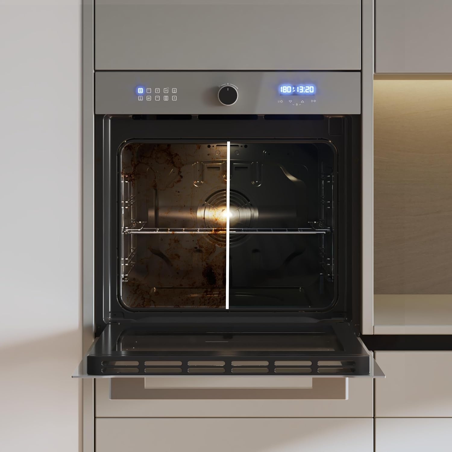 Four Encastrable Multifonction 60 Cm Bolero Hexa AF316000 Glass Grey A. 3400W, 81L, 11 Fonctions Avec Airfryer Master, Pizza Master, Steam Asisst, Steam Easyclean, Cuisson 3D, Décongélation
