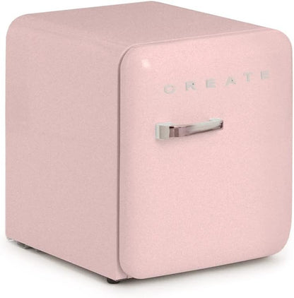 / RETRO FRIDGE 50 Silver/Réfrigérateur Rose Avec Poignée Argent/Pratique Et Fonctionnel, Matériaux Résistants