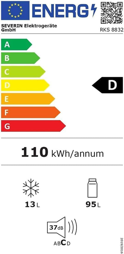 Réfrigérateur Congélateur, Pose Libre, Longueur 55 Cm, 108L, Classe D, 110 Kwh/An, 37 Db, Look Rétro, Noir Mat, RKS 8832
