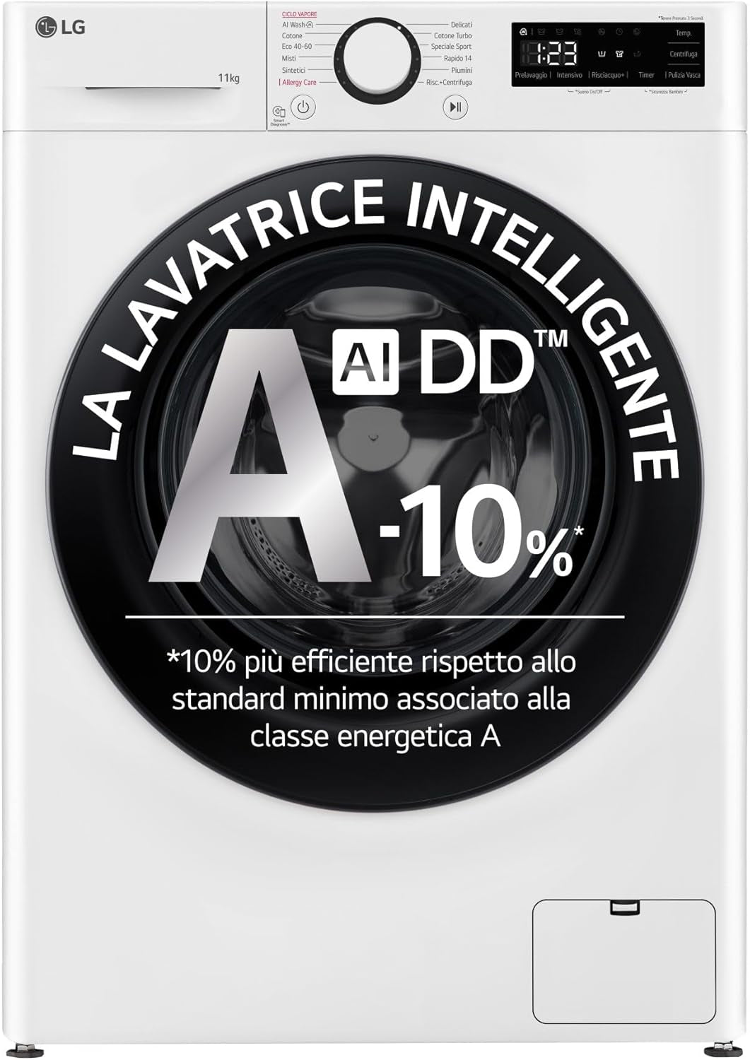 AI DD F4R3011NSWB Machine À Laver Classe a -10%, Charge Avant Série R3, Machine À Laver 11Kg, 1400 Tours, Aiwash, Lavage À La Vapeur, Moteur Direct Drive, Smart Diagnosis, Comptoir, Blanc