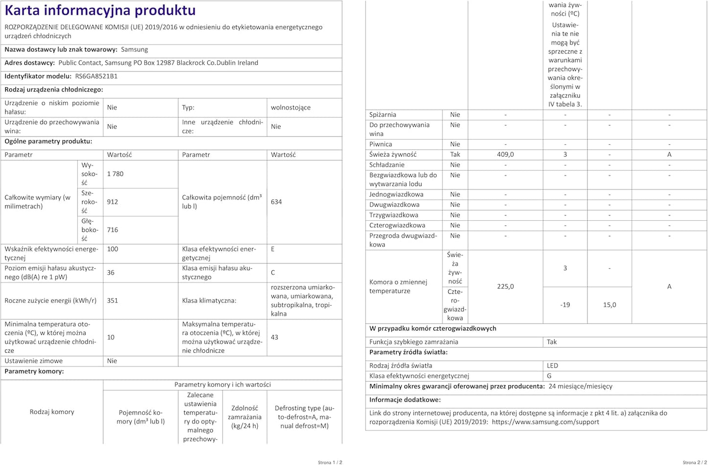RS6GA8521B1/EG Frigo Américain Autoportante 634 L E Noir