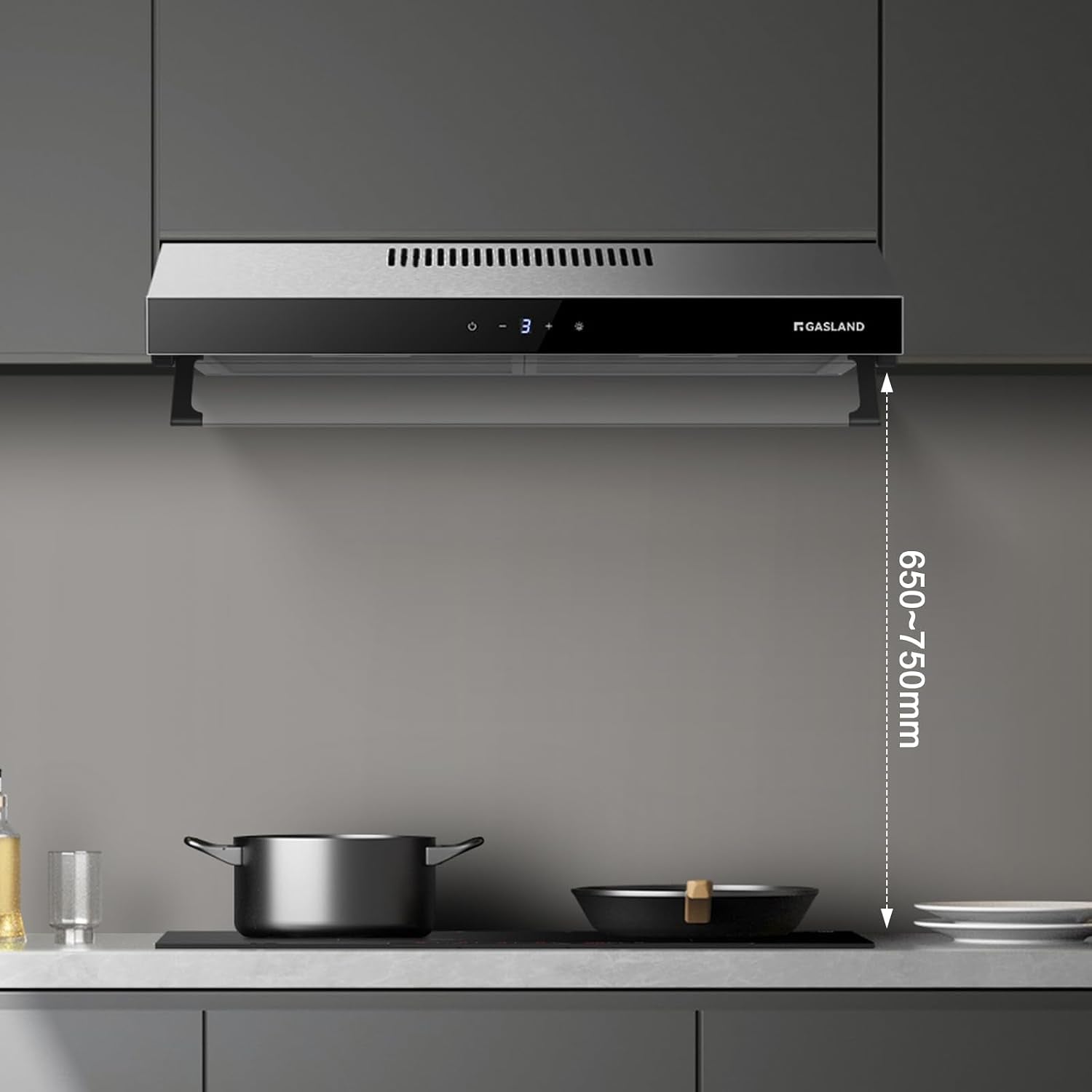Chef UC60SS Hotte Aspirante Design À Double Moteur 60Cm Hotte Aspirante Silencieuse 333 M³/H Touch Control Hotte Sous Plan Hotte Aspirante Acier Inoxydable Argenté Avec Filtre À Charbon Actif