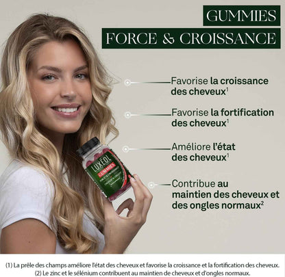 - Gummies Force & Croissance - Cheveux(2) & Ongles(3) | Complément Alimentaire - Croissance(1) - Arôme Naturel Goût Framboise - Sans Sucres - Fabriqué En France - Environ 60 Gummies