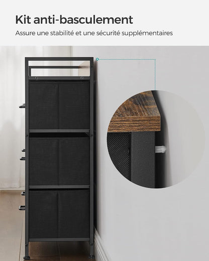 BELLAH Collection - Armoire, Meuble De Rangement, 5 Tiroirs En Tissu Avec Poignées, Cadre En Métal, Style Moderne, Marron Rustique Et Noir D'Encre LTS137BH01 | Design Basique Moderne, Encre Noire Et Marron Rustique, Collection BELLAH LTS137B01