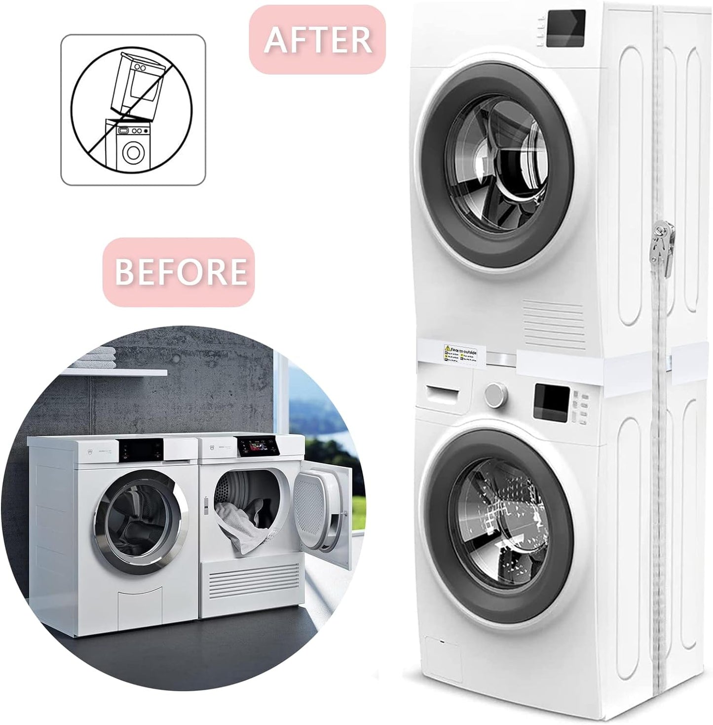 Kit De Superposition Universel, Accessoires Pour Lave-Linge/Sèche-Linge, Universel Cadre Intermédiaire Pour Lave-Linge Et Sèche-Linge Avec Corde À Cliquet, Taille Réglable（46-66Cm）