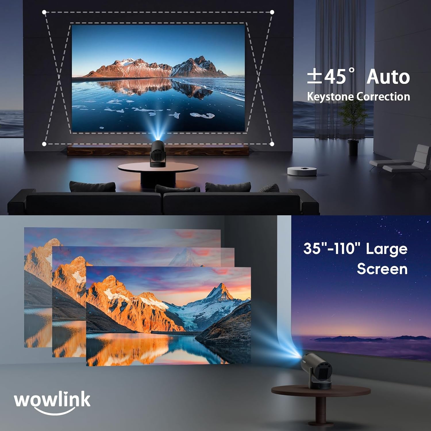 [Apps Intégrées & 2026 Upgraded] Vidéoprojecteur Avec Wifi 6 Et Bluetooth | Projecteur Supporte 4K 1080P Auto Keystone Rotation 180° Compatibile Avec HDMI/TV Stick/Memory Stick/Laptop, Noir