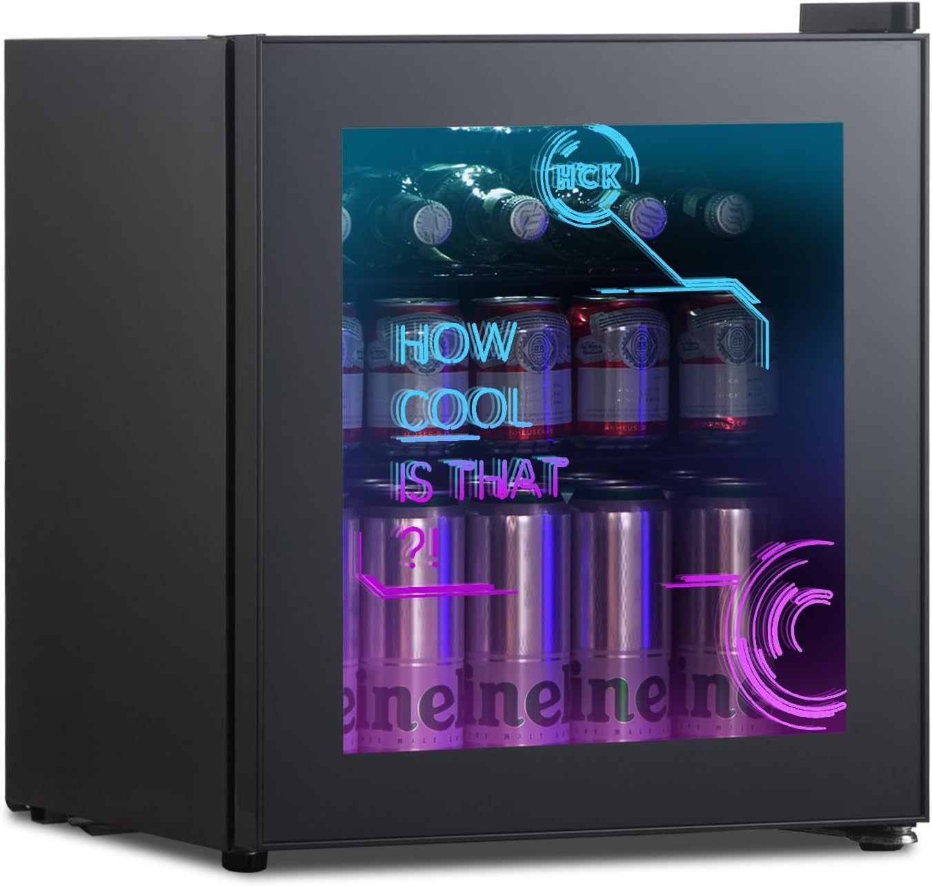 Mini Frigo, Réfrigérateur Pour Boissons Avec Éclairage Moderne Cyberpunk, 48L Petit Frigo Silencieux De 0-15°C, Mini Bar Intérieur, Pour Salle De Jeux, Fête, Noir.
