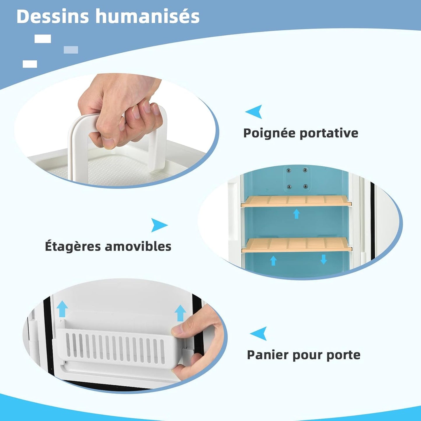 Mini Réfrigérateur 10L Chaud/Froid Portable Avec Miroir LED, Mini Frigo Avec Etagères Amovibles 12V/220V Pour Voiture, Chambre