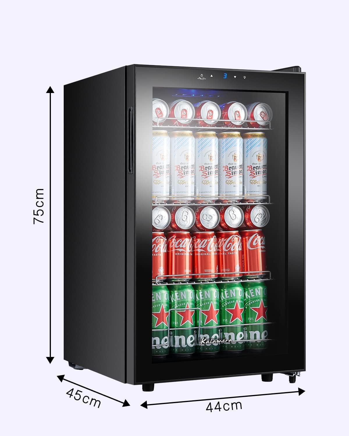 KRC-68GE Réfrigérateur À Boissons, Petit Réfrigérateur À Bouteilles Avec Panneau De Commande Tactile, Zone De Refroidissement 3-18 °C, Réfrigérateur À Bière, 68 Litres, 38 Db, Éclairage