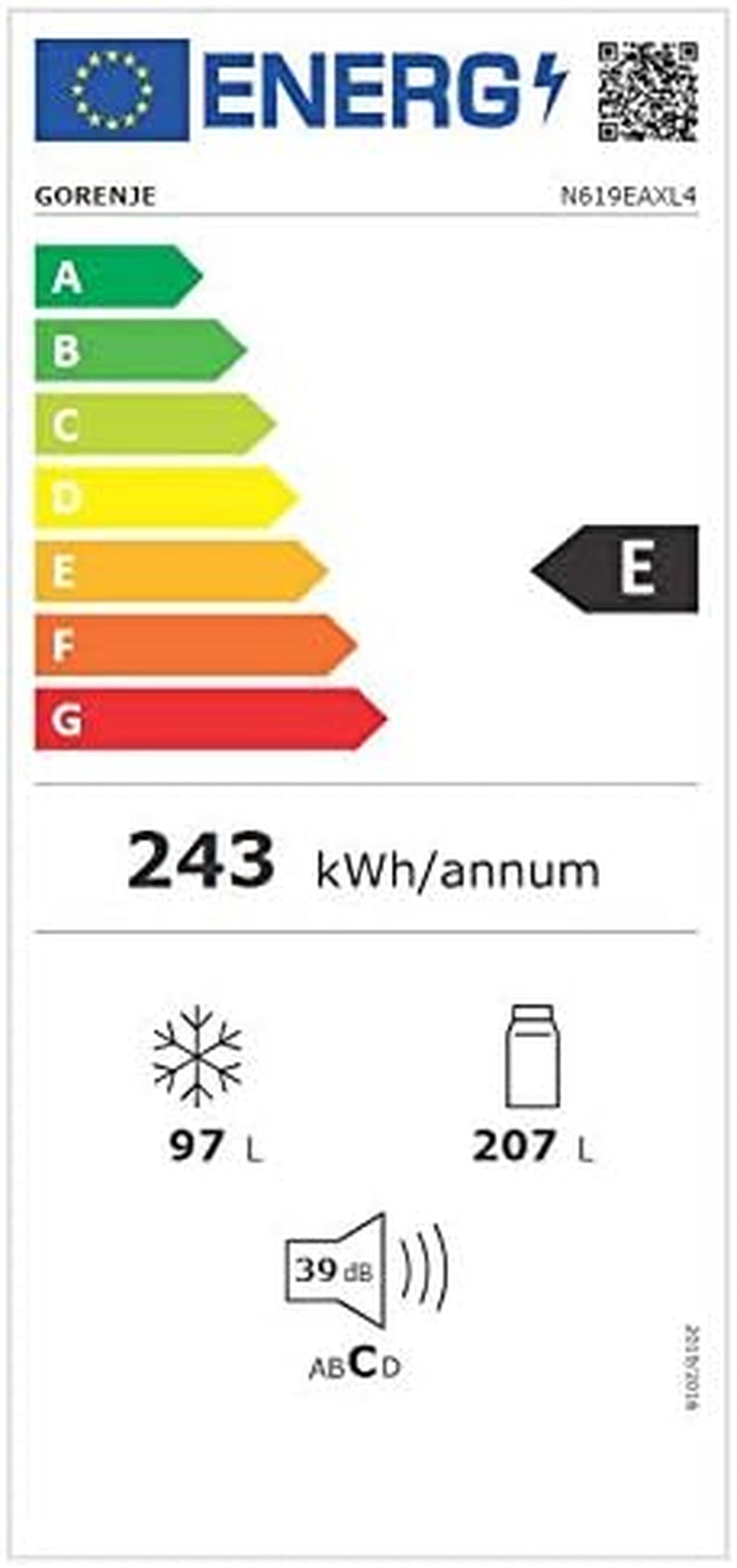 N619EAXL4 Réfrigérateur-Congélateur Autoportante 304 L E Acier Inoxydable