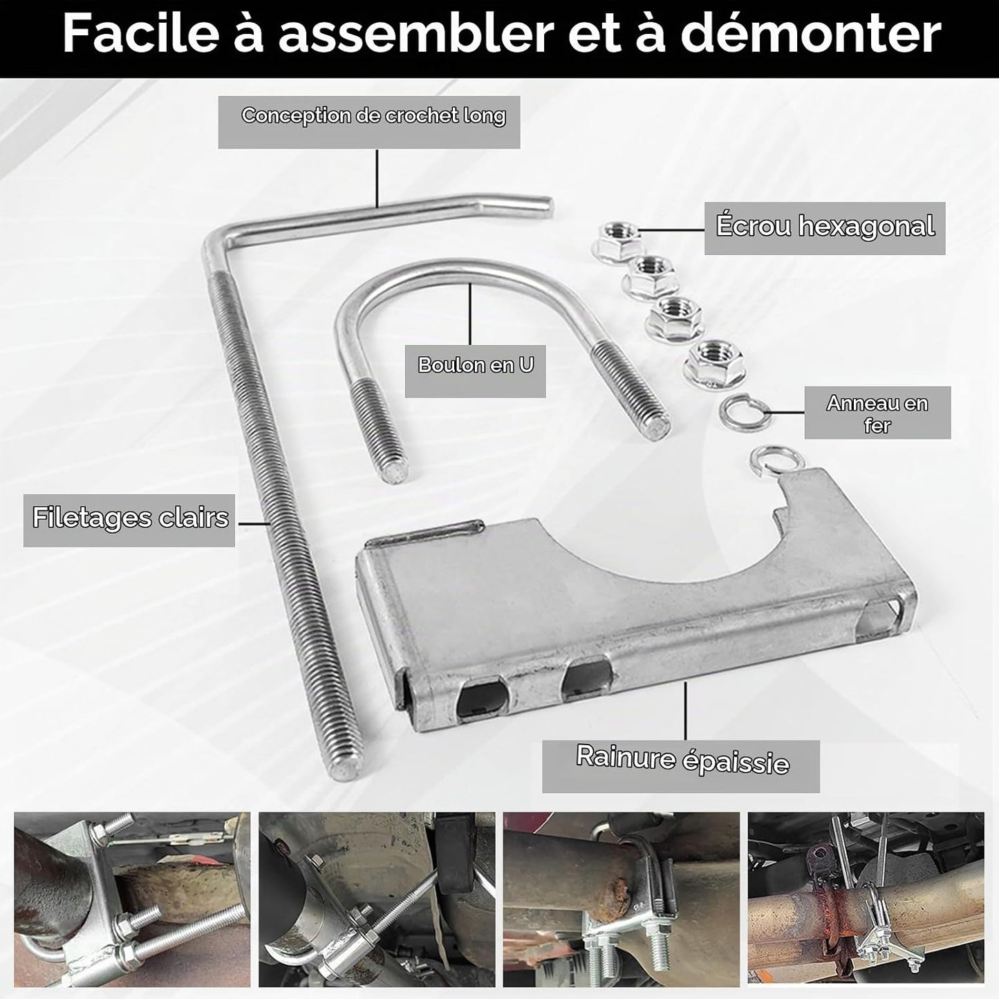 Collier D'Échappement En 2 Pièces, Acier Inoxydable Colliers En U Robustes Universel Avec Support Type Selle Ø 70 Mm / 2,75 Po Pour Tuyaux D'Échappement De Voitures Et Camions