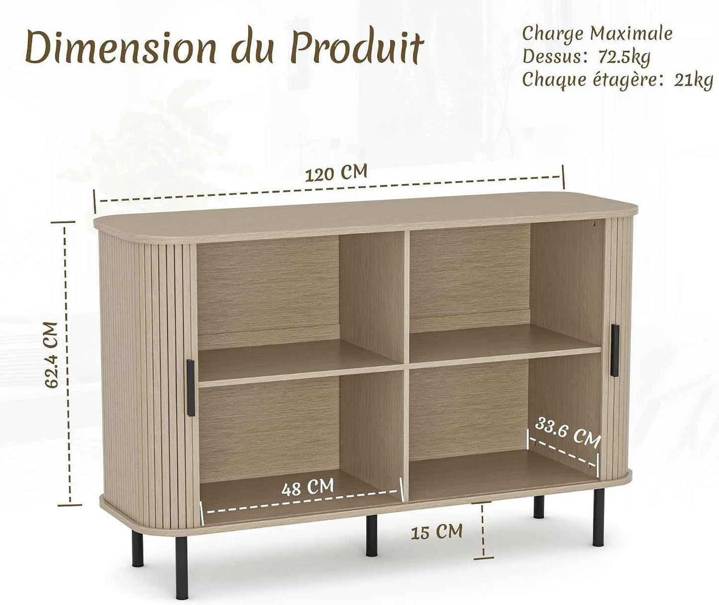 Buffet, Armoire De Cuisine Avec 2 Portes Coulissantes, Étagères Réglables, Meuble De Rangement, Bar À Café, Meuble D'Appoint Pour Cuisine, Salle À Manger, Salon,Beige