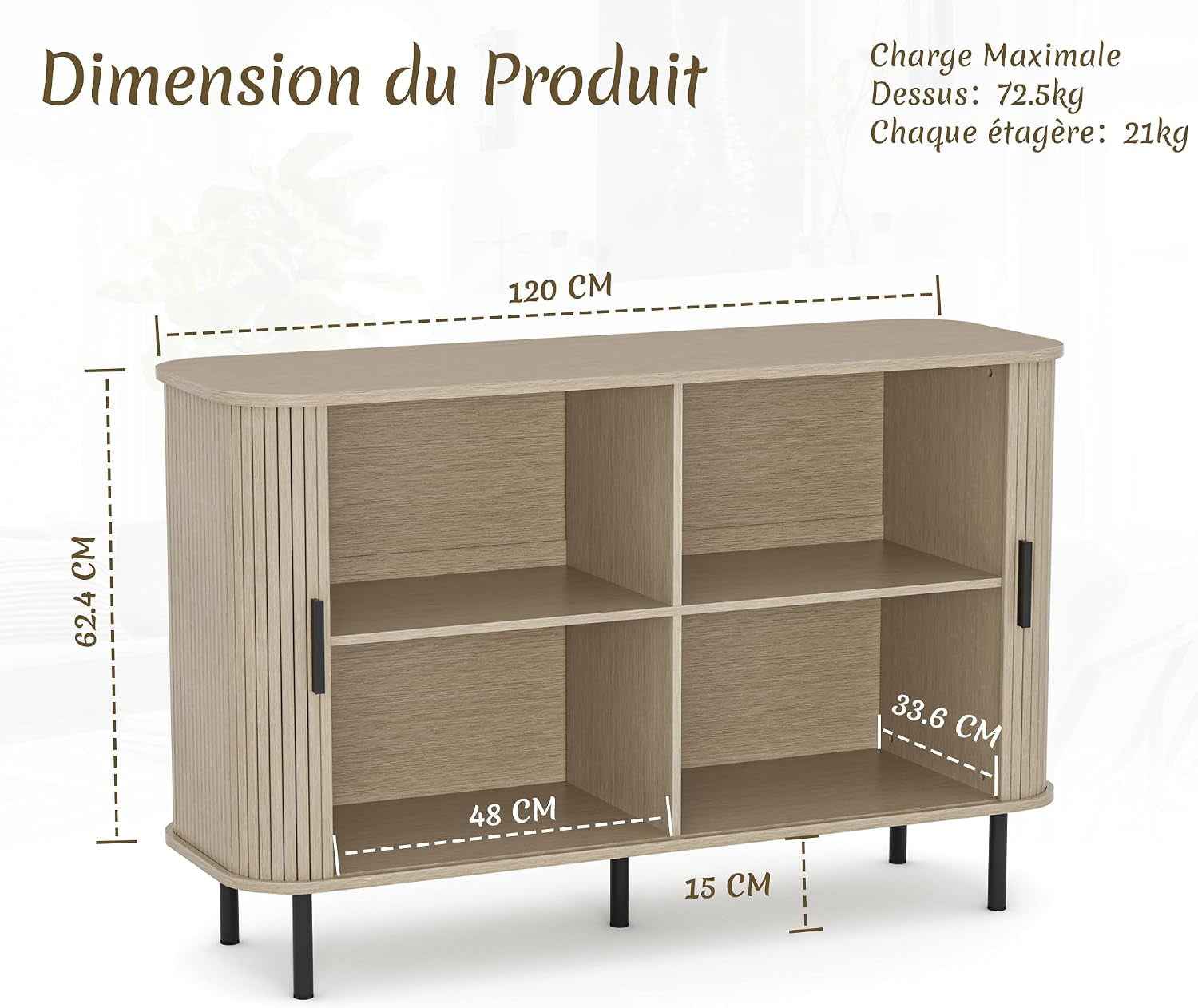 Buffet, Armoire De Cuisine Avec 2 Portes Coulissantes, Étagères Réglables, Meuble De Rangement, Bar À Café, Meuble D'Appoint Pour Cuisine, Salle À Manger, Salon,Beige