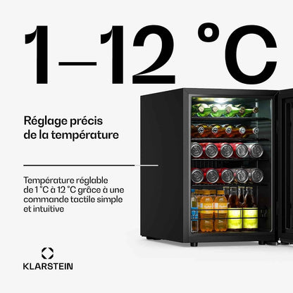 Bevora 62 L Réfrigérateur À Boissons – Réfrigérateur À Boissons Avec Porte Vitrée, Commandes Tactiles, Éclairage LED, Température Réglable De 1 À 12 °C, 2 Clayettes