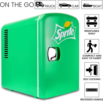 Koolatron Sprite Mini Fridge 4 Liter/6 Can Portable Fridge/Mini Cooler for Food, Beverages, Skincare -Use at Home, Office, Dorm, Car, Boat-Ac & DC Plugs Included, Green