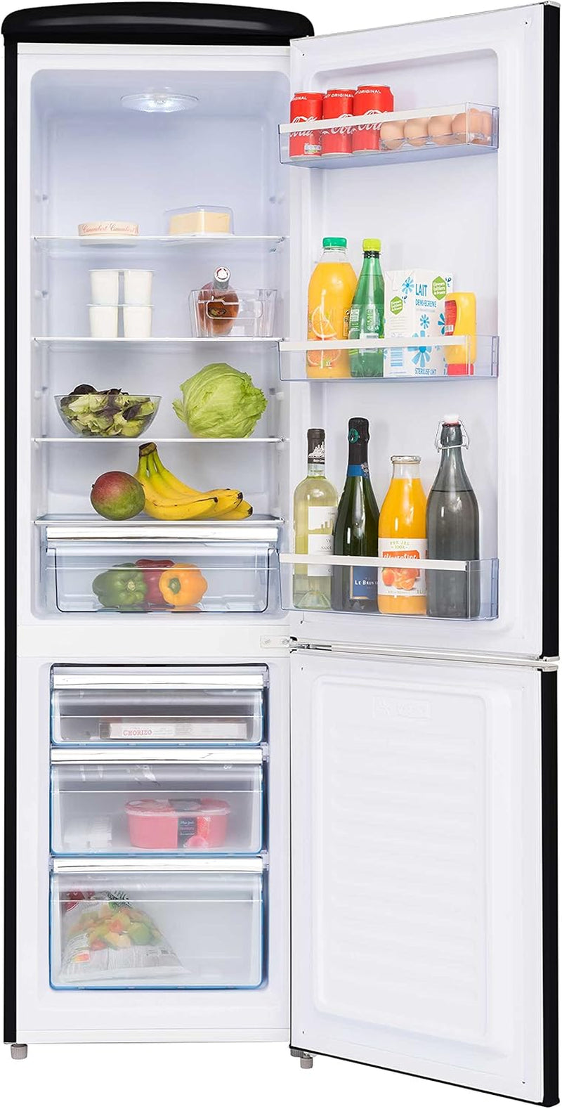 - Réfrigérateur Combiné Rétro CB255RNA++ - Réfrigérateur Congélateur 2 Portes - 255L Dont Congélateur 63L - Dégivrage Automatique, Pose Libre, Style Vintage - Noir
