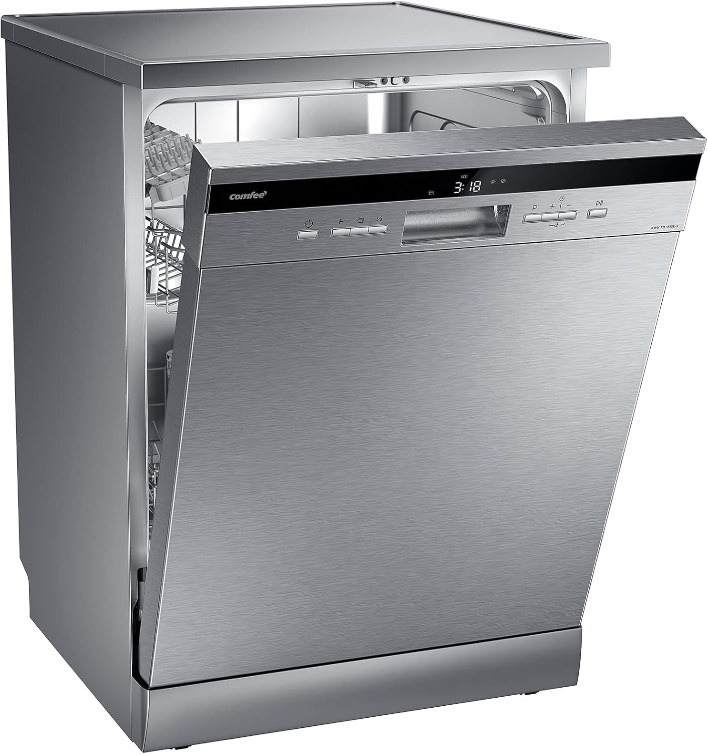 Lave-Vaisselle Pose Libre ' FD1435E-X Pour 14 Couverts, Grand Format, 44 Db, Grand Écran LED, Départ Différé, Fonctionnalité Demi-Charge, Supports Flexibles, Acier Inoxydable