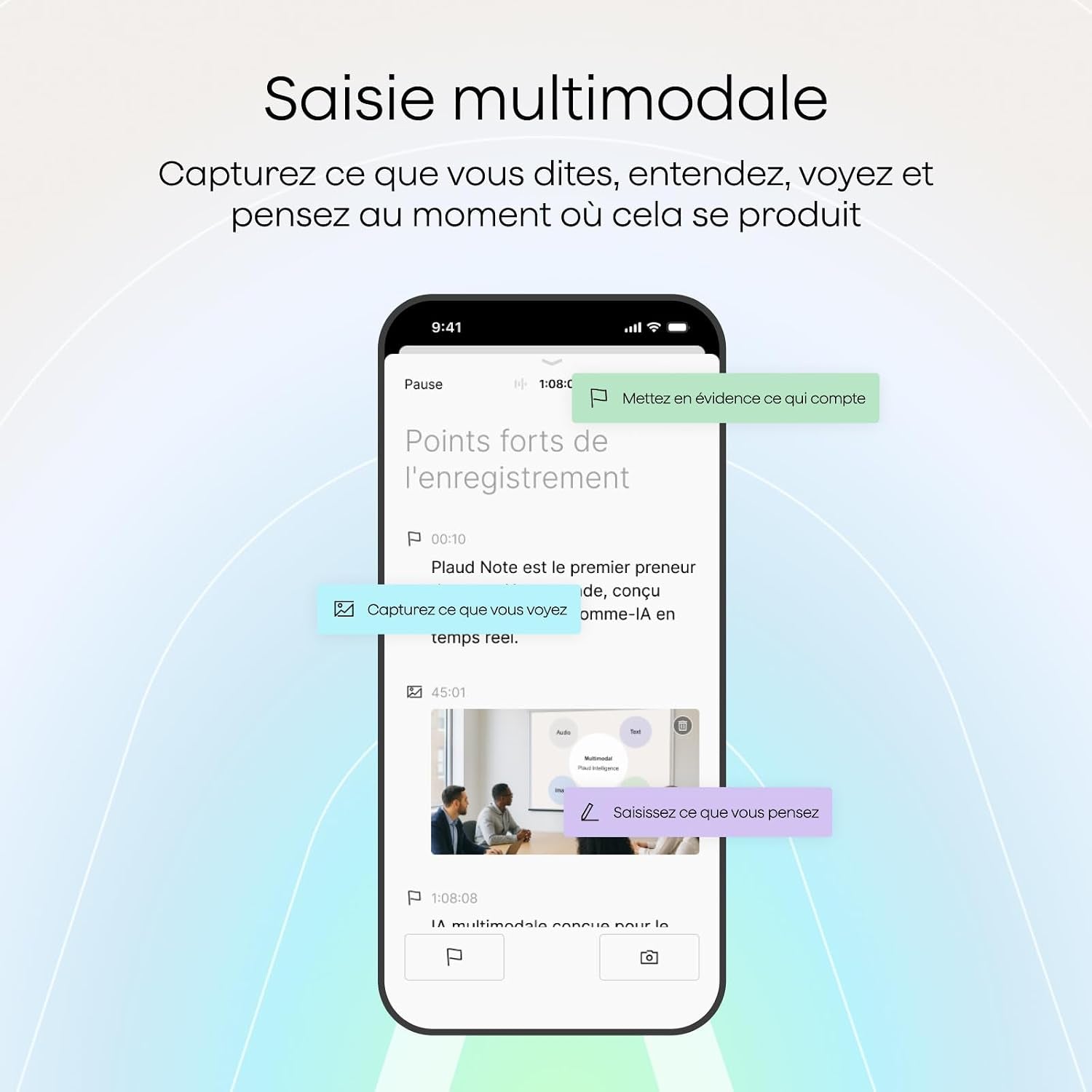 Notepin S Enregistreur Vocal IA Avec Bouton Tactile Prise De Notes IA Transcription Résumé IA Et Team Plan Dictaphone Enregistreur Numérique Pour Réunions Interviews Avec 4 Accessoires Gris