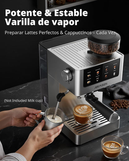20 Bar Espresso Machine À Café Grain Avec Mousseur, 10 Réglages De Mouture, Ecran Tactile, En Acier Inoxydable, Réservoir 1,8 L- Espresso, Café Froid (Cold Brew), Americano Et Latte