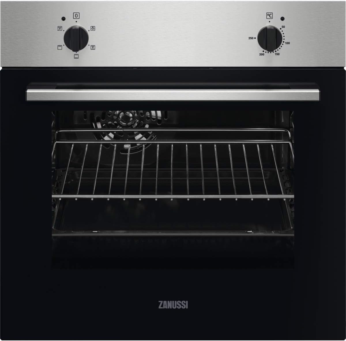 Zanussi ZOHNC0X1 Four Multifonction, 4 Fonctions, Commandes Fixes, Anti-Traces De Doigts, 2 Niveaux De Cuisson, Ventilateur Tangentiel, Porte Facile À Nettoyer, Inox, 53 Litres [Classe D'Efficacité