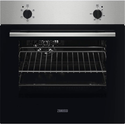 Zanussi ZOHNC0X1 Four Multifonction, 4 Fonctions, Commandes Fixes, Anti-Traces De Doigts, 2 Niveaux De Cuisson, Ventilateur Tangentiel, Porte Facile À Nettoyer, Inox, 53 Litres [Classe D'Efficacité