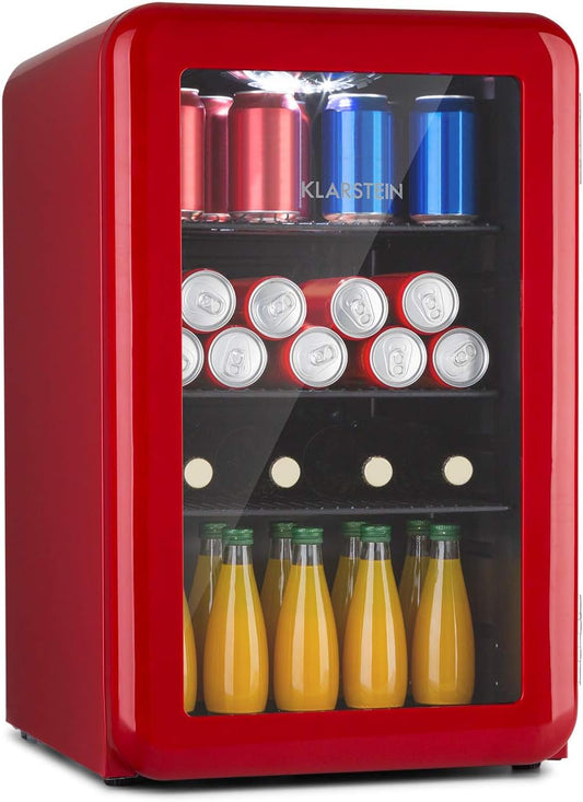Poplife Refroidisseur De Boissons - Mini-Bar, Réfrigérateur Rétro, 0-10°C, Seulement 39 Db, 70 L, Écologique, Porte À Double Vitrage, Design Rétro, Rouge