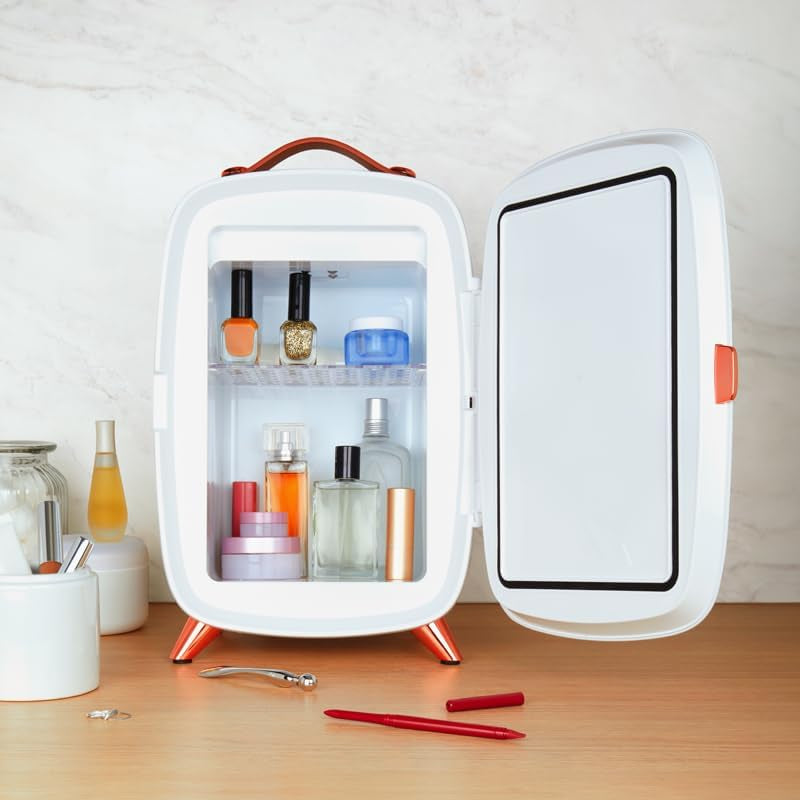 SCMF6W, Mini Frigo Cosmétique 5L, Fonction Froid, Moteur Brushless, Miroir Avec LED, 1 Étagère, 240W, Blanc