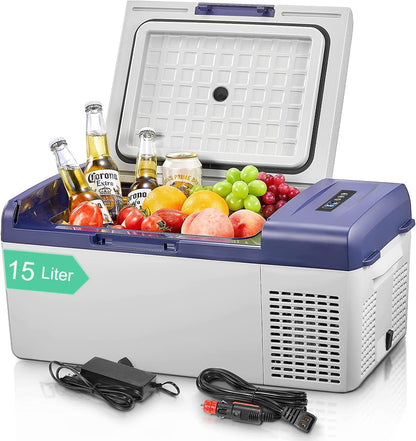 Glacière À Compresseur, 15L Mini Réfrigérateur Et Congélateur De Voiture (-20 ℃ ~ 20 ℃) ​​Avec 12/24 V DC Et 220-240 V AC Pour Voiture, Camping Car, Camion, Bateau Pour Camping, Voyage, Gris