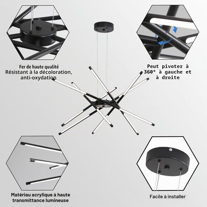 Lustre Moderne À LED Spoutnik, Noir/Doré, Plafonnier Industriel À Suspendre Avec 12 Têtes Pour Salon, Salle À Manger, Cuisine, Chambre À Coucher