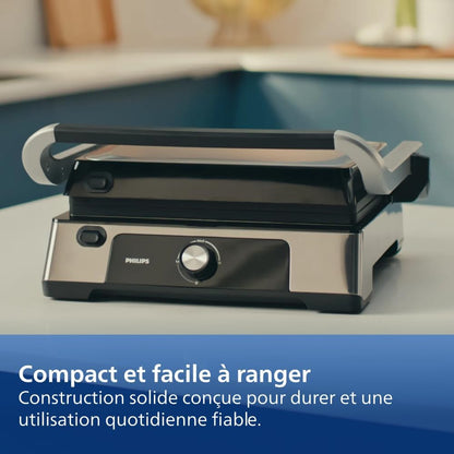 Grill Électrique 5000, Température Réglable, 2200W, Métal | Grill De Table, Ouverture 180°, Grande Surface De Cuisson, Plaques Antiadhésives Amovibles, Facile À Nettoyer (HD6301/90)