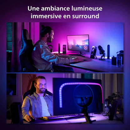 Philips Hue White and Color, Lightstrip Hue Play Gradient PC Pour Écran 24-27 Pouces, Synchronisation De La Lumière Avec Le Jeu Avec Hue Sync, Fonctionne Avec Alexa, Google Assistant Et Apple Homekit