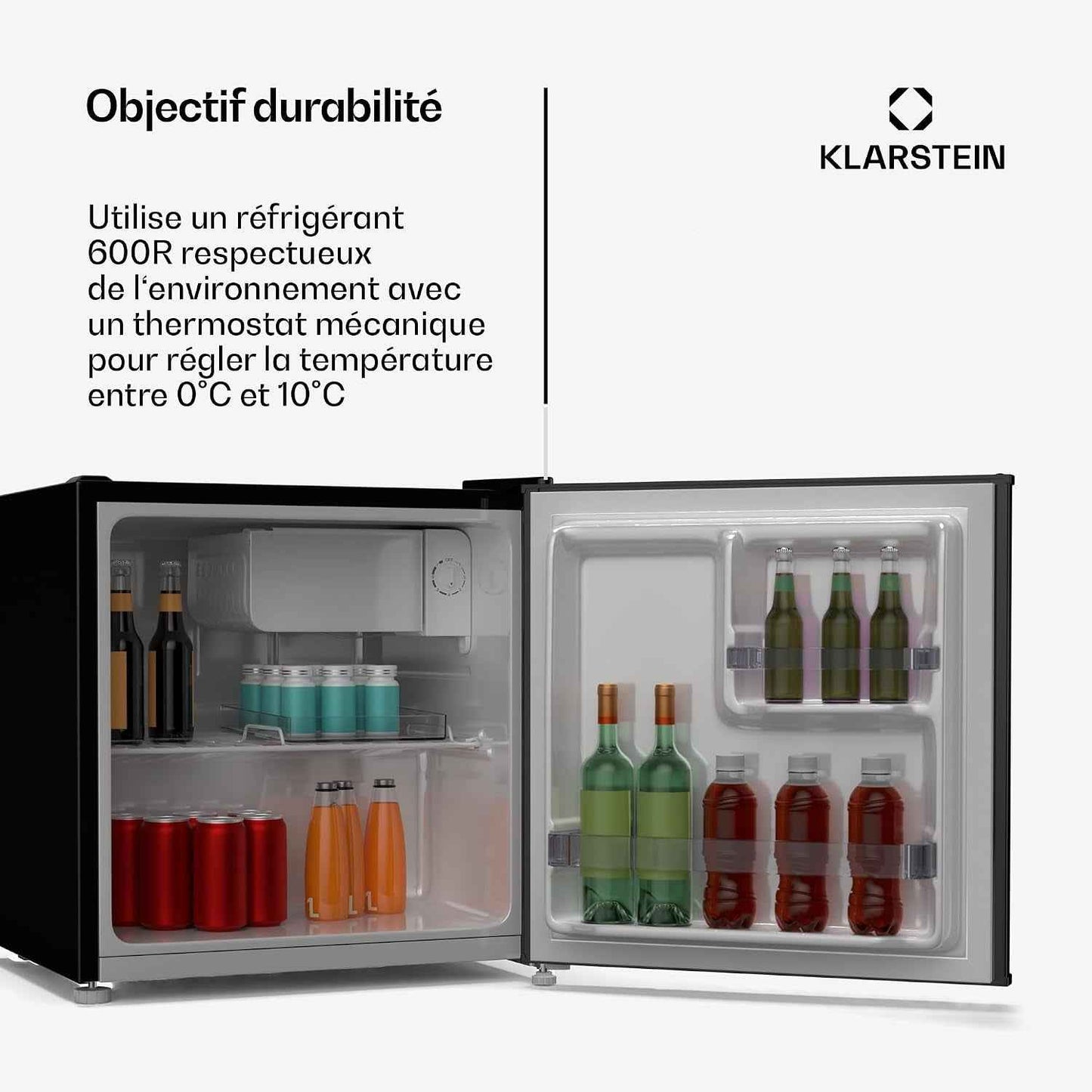 KLARSTEIN Irene 46 L Mini Réfrigérateur Rétro - Silencieux 37 Db, Thermostat Réglable, Petit Réfrigérateur De Chambre, Économe En Énergie, Noir