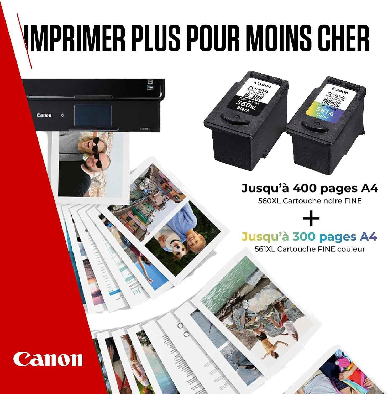 Canon PG-560XL + CL-561XL Fine Cartouches D'Encre D'Origine + Papier Photo | 14.3Ml + 12.2Ml Encre Authentique Haute Capacité Et Papier Photo - Pour PIXMA Ts5350I, Ts7450I, Ts5350A, TS5350 Et plus !