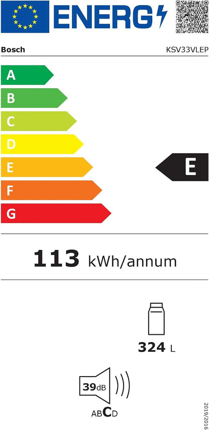 Bosch KSV33VLEP Série 4 - Réfrigérateur, Pose-Libre, Tiroir Vitafresh | 176 X 60 Cm, Inox, Technologie Intelligent Inverter, Éclairage LED